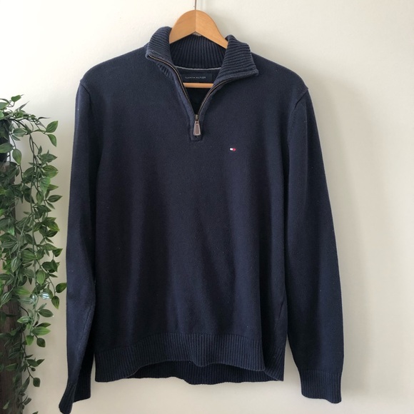 Tommy Hilfiger Quarter Zip Knit Navy Sweater - Picture 2 of 6